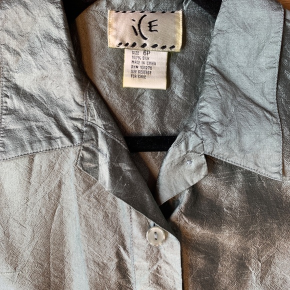 ICE Metallic Light Green Silk Shirtdress - Picture 4 of 10